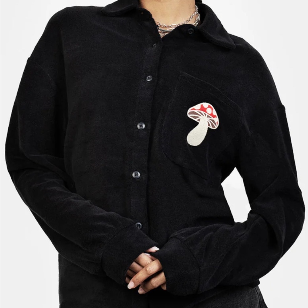 Disturbia Black Amanita mushroom Embroidered Towelling Shirt
